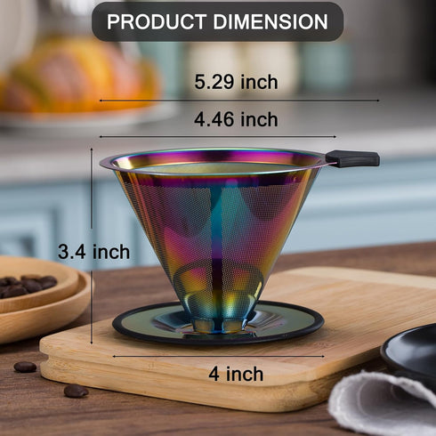 Pour Over Coffee Dripper INSINTAR Reusable Stainless Steel Coffee Filter Paperless Metal Coffee Strainer Single Cup Coffee Maker 1-4 Cup for Campi...