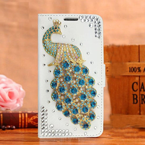 Compatible with iPhone 7 Plus Wallet Case,Compatible with iPhone 8 Plus Case, Luxury 3D Handmade Crystal Rhinestone Bling Peacock PU Leather Stand...