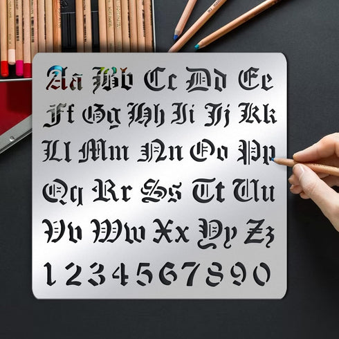 BENECREAT Matte Metal Letters Stencils, Gothic A to Z Alphabet & Number Stencil Template for Painting, Wood Burning, Leather Burning, Engraving, S...