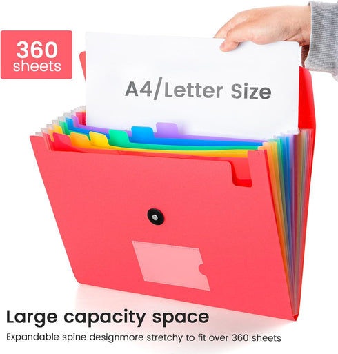 13 Pocket Expanding File Folder Accordian File Organizer, A4 Letter Size Paper Document Receipt Holder for School Office Supplies, Pink...