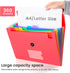13 Pocket Expanding File Folder Accordian File Organizer, A4 Letter Size Paper Document Receipt Holder for School Office Supplies, Pink...