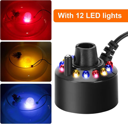 FITNATE Mist Maker, 12 LED Mister Fogger Water Fountain Pond Fog Machine Atomizer Air Humidifier, ultrasonic Mist fogger with Splash Guard, Perfec...
