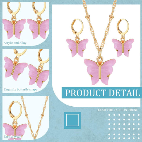 18 Pcs Acrylic Butterfly Necklace Earrings Set Acrylic Butterfly Pendant Necklace Hoop Butterfly Earrings Colorful Butterfly Jewelry Set Cute Jewe...