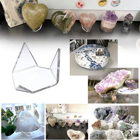 Hipiwe 5 Packs Acrylic Triangle Display Holder - Display Easel Stands for Geodes Rock Mineral Agate Fossil Coral, Clear Plastic Display Stands for...