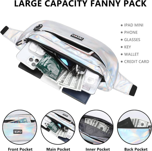 Large Crossbody Fanny Pack with 4 Zipper Pockets for Men Women,Water Resistant Waist Pack, Gifts for Enjoy Sports Running Hiking Traveling Workout...