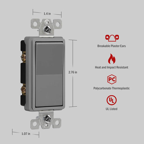 ENERLITES 20 Amp Light Switch, Single Pole Decorator Style, Commercial Grade, 20A 120V-277V, Grounding Screw, Back Insert and Side Terminals, 9120...
