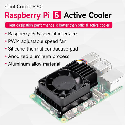 Yahboom Cooler for Raspberry Pi 5,with PWM Cooling Fan Aluminum Heatsink for Pi5?Insulation Silicone Thermal Pad Cool Cooler Pi50 Cool Down Quickl...
