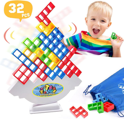 Tetra Tower Games Balance Stacking Blocks Game, 32 Pcs Board Games for Kids & Adult,2 Players+ Family Games, Parties, Travel, Team Building Blocks...