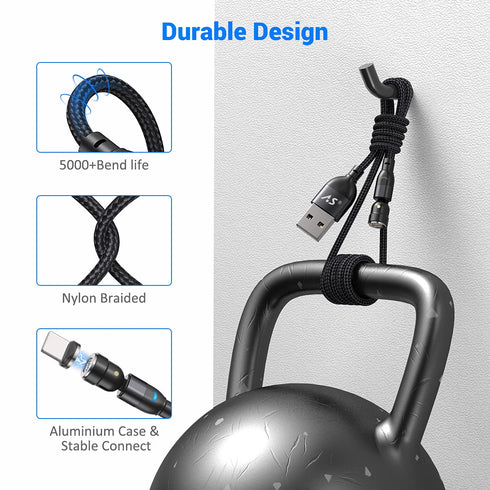 A.S 360 Magnetic Charging Cable 6ft/3Pack | Magnetic C Charger Fast Charging | Magnetic Micro USB | Magnetic Type C Cable | Magnet Charger | iProd...