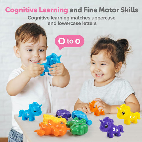 Matching Letters Fine Motor Toy Double-Sided ABC Unicorns Alphabet Match Game with Uppercase Lowercase Preschool Educational Montessori Learning T...