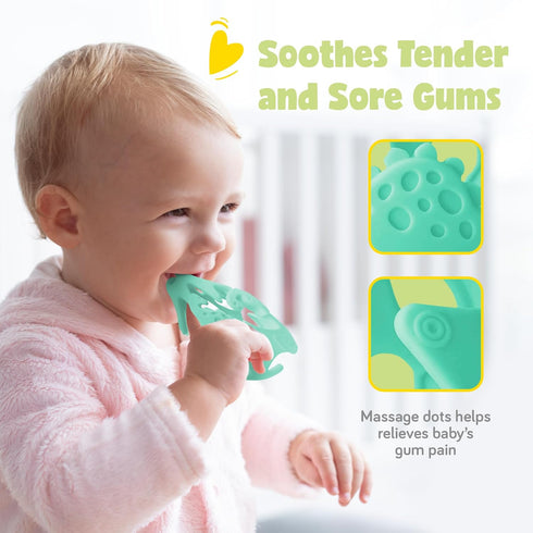 Dinosaur Baby Teething Toys, Textured Sensory Toys for Babies, Lightweight Soft Baby Sensory Toys, BPA-Free Silicone Infant Teething Toys, 0-18 Mo...