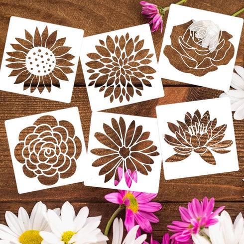 Flower Stencils for Painting 3inch Rose Stencils for Crafts Small Sunflower Daisy Stencil Floral Hibiscus Peony Leaf Wreath Drawing Templates for ...