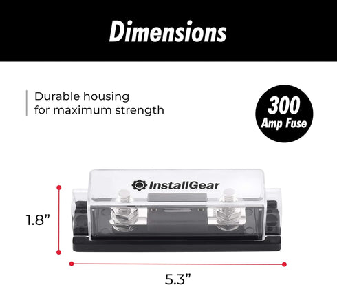 InstallGear - Fuse Block with ANL Fuse Holder and Clear Cover - 2 Pack, 300Amp Fuses for Secure Circuit Protection - Universal Fuse Box for 0-10 G...