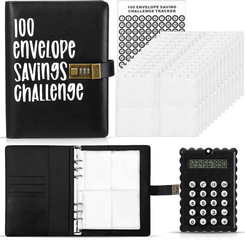 100 Envelopes Money Saving Challenge Binder Kit with Mini Calculator, A5 Budget Binder Book Organizer with Cash Envelopes for 100 Day to Save $5,0...