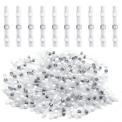 150 Pcs Solder Seal Wire Connectors 26-24 AWG White Heat Shrink Butt Connectors, Waterproof Insulated Electrical Splice Wire Terminals for Boat Tr...