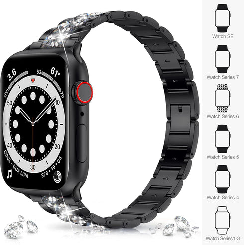 LELONG Compatible with Apple Watch Band 38mm 40mm 41mm Series 9 Series 8 7 6 5 4 3 2 1 SE Ultra, Bling Replacement Bracelet iWatch Band, Diamond R...