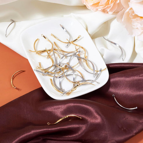 Beadthoven 40pcs Earrings Links Connectors Stainless Steel Tassel Pendants Golden Twisted Curved Connectors Bracelet Connectors Jewelry Making Fin...