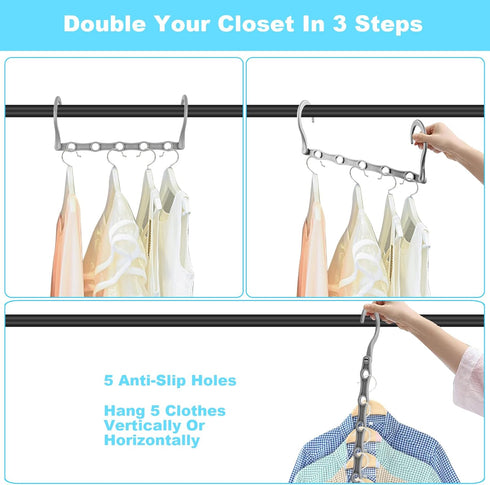 Space Saving Hangers, 10PCS Magic Hangers, 5 Holes Sturdy Plastic Hanger Clothes Organizer, Closet Organizers and Storage, Space Saver Hangers Org...