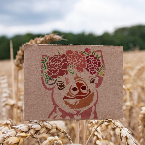 FINGERINSPIRE Pig and Flower Stencil 11.8x11.8inch Reusable Pig Pattern Stencil for Painting DIY Craft Farm Animal Decoration Stencil for Painting...