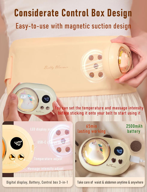 Heating Pad for Period Cramps Portable Cordless w 3 Timer Setting Fast Heated Electric Rechargeble Battery Massager Modes Adjustable Waist Belt Me...