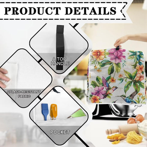 Hummingbird Flower Stand Mixer Cover Stylish Kitchen Appliance Dust Covers Waterproof Splash and Stain Resistant Mixer Accessories Suitable for Co...