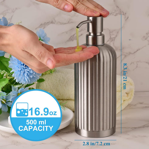 Countertop Soap Dispenser - Rust-Proof Roman Column Shaped Stainless Steel Bottle with Pump for Bathroom and Kitchen - 18 oz Brushed Nickel Liquid...