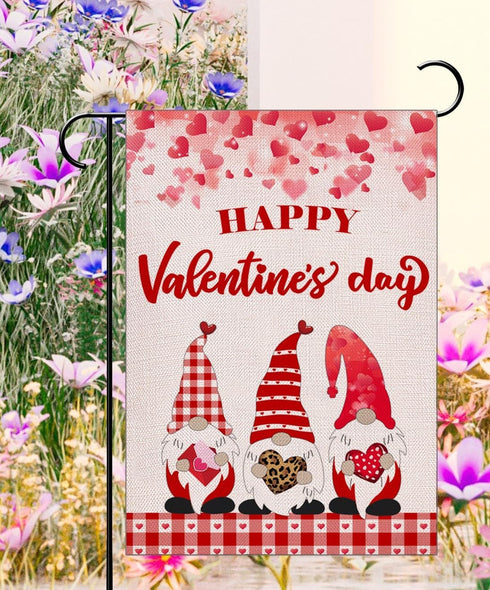 Happy Valentines Day Gnomes Garden Flag 12.5x18 Inch?Love Heart Valentine's Day Gnomes Red Buffalo Plaid Yard Flag Double Sided Anniversary Weddin...
