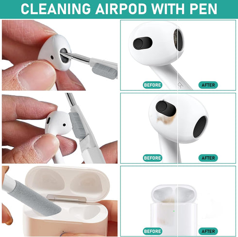 Airpod Cleaner Kit by Finestic, 5 in 1 Multi Function Airpods Cleaning Kit for Airpod 1 2 3, Earbuds Cleaner Cloth,Soft Brush,Flocking Sponge, Cle...