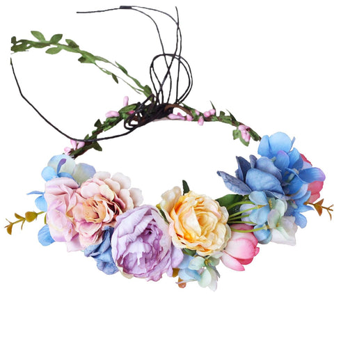 Vivivalue Vine Flower Crown Flower Garland Headband Hair Wreath Floral Headpiece Halo Boho with Ribbon Wedding Party Festival Photos...