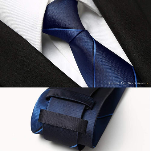 Men's Blue Black Gradient Striped Necktie 2.75 Inches Ties for Men + Gift Box...