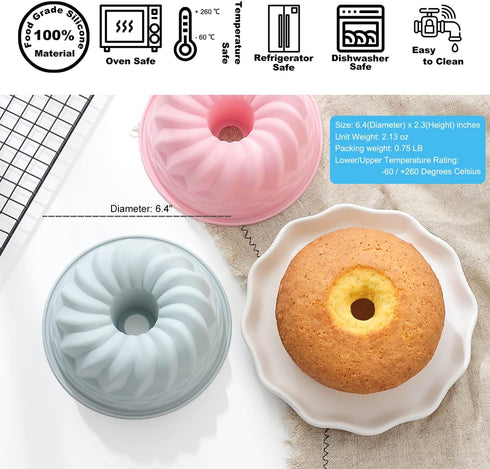 6.4 Inches Novelty Round Baking Cake Pans, Non-Stick Silicone Fluted Tube Pans Set, Bakeware Cake Molds for Small Birthday Cake, Breads, Large Jel...