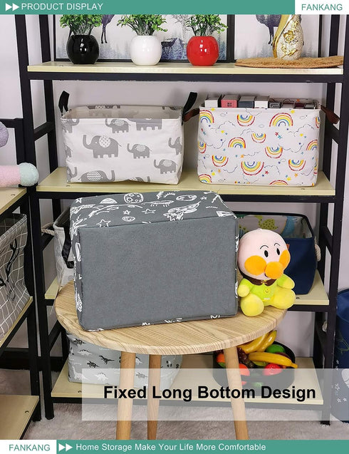 FANKANG Storage Basket,Nursery Hamper Canvas Laundry Basket Foldable with Waterproof PE Coating Storage, Office, Bedroom, Clothes,Toys (Rec-Space ...