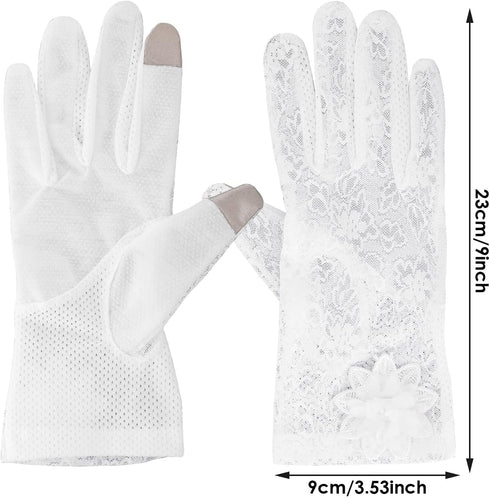 Women Short Lace Gloves Ladies Lace Floral Gloves Tea Party Gloves Bridal Wedding Gloves for Opera Prom Halloween Cosplay...