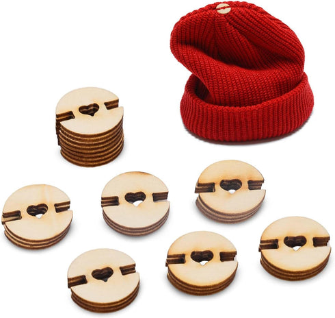 50pcs Pom Poms Buttons for Hats, 20mm Wooden Handmade Buttons Removable Love Button Faux Fur Pom Pom Holder Keepers Fastener for Knitting Beanies ...