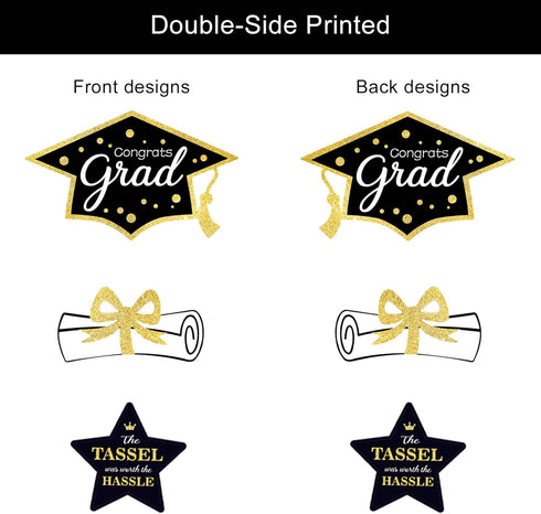 Black and Gold Graduation Decorations Set of 24 Class of 2025 Table Decor Congrats Grad Party Centerpiece Sticks Table Toppers Graduation Party Su...