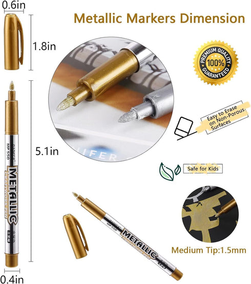 MYARTOOL Metallic Marker Pens, Gold Metallic Permanent Markers for Artist Illustration, Crafts, Gift Card Making, Scrapbooking, Fabric, DIY Photo ...