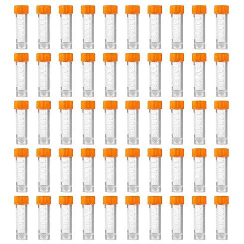 Eowpower 50pcs 5ml Flat Bottom Plastic Graduated Vial Storage Container Test Tubes with Screw Caps...