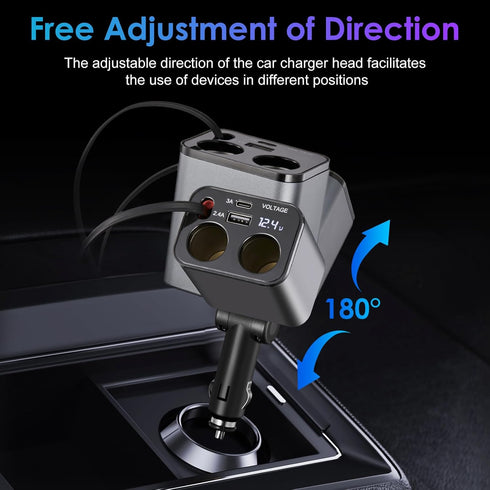 MQOUNY Retractable Car Charger,6 in 1 Fast Car Phone Charger 159W,USB C and 2 Cigarette Lighter Adapter,Retractable Cables Compatible with iPhone ...