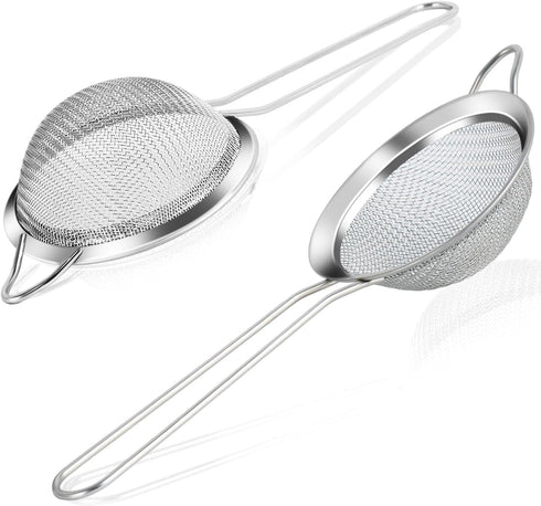 Fine Mesh Strainers Set of 2, Colanders & Sifters with Sturdy Handle for Kitchen, Premium Stainless Steel, Small Mesh Strainer for Flour Sifter, J...