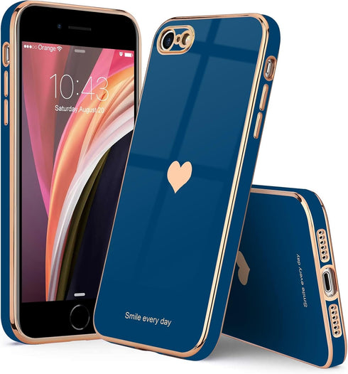 Teageo for iPhone SE 2020 Case, iPhone 7 Case, iPhone 8 Phone Case for Women Girl Cute Love-Heart Luxury Bling Plating Soft Back Cover Camera Prot...
