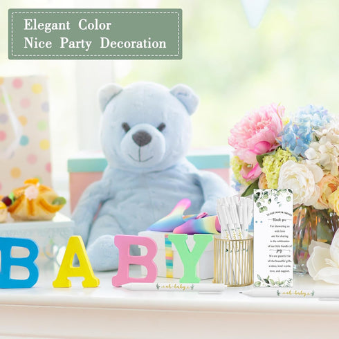 Greenery Baby Shower Pens Decoration Baby Shower Party Games Gift Cards with String Black Ink Retractable Ballpoint Pens for Girl Boy Gender Revea...