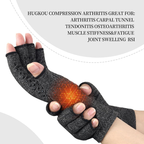 2 Pairs Arthritis Compression Gloves, Provide Support Warmth for Carpal Tunnel, Rheumatoid, Arthritis Pain Relief Gloves, Fingerless Compression G...