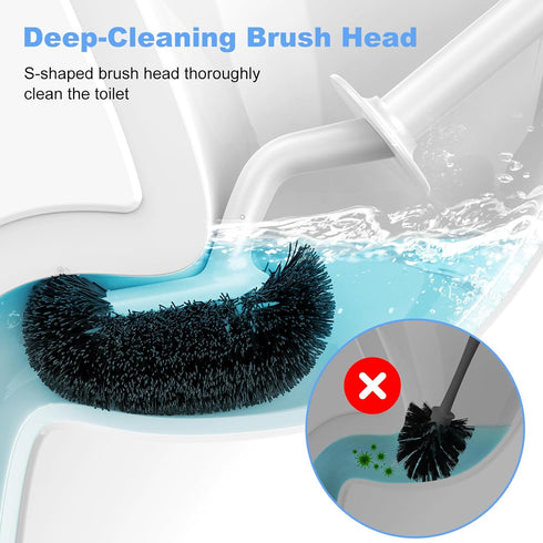 HAMITOR Toilet Bowl Brush Holder Set: Curved Design with Holder for Deep Cleaning Under Rim - Compact Hidden Scrubber for Small Space - Modern RV ...