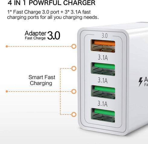 USB C Wall Charger Fast Charge 3.0 Boxeroo 4-Port 2Pack USB Plug Block Phone Charging Adapter Compatible for Galaxy S10+ S9+ Note 10+ Note 9+ Note...