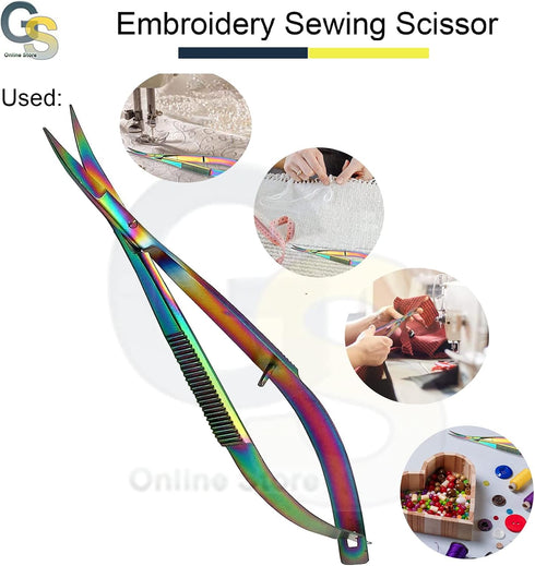 Embroidery Sewing Scissor - Titanium Spring Action Scissor 4.5" - German Grade Stainless Steel, Curved Tip, Snips, Thread Scissor - G.S Online Sto...
