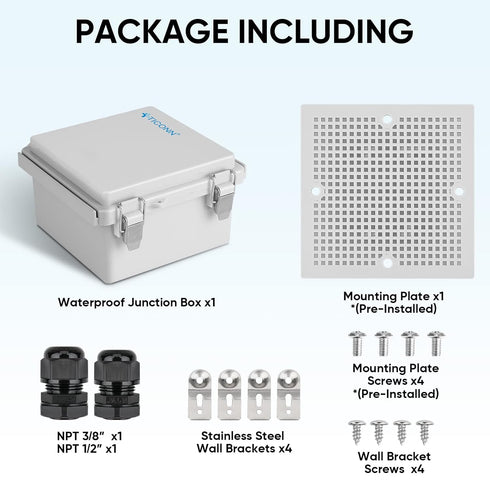 TICONN Waterproof Electrical Junction Box IP67 ABS Plastic Enclosure with Hinged Cover with Mounting Plate, Wall Brackets, Cable Glands (Off-white...