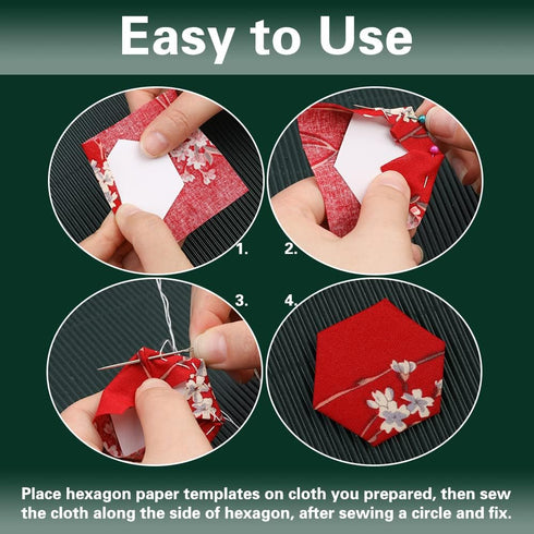 352 Piece Paper Piecing Templates Set, Include 300 1-inch Paper Piecing Hexagons, 9 Large-Eye Pins with Needle Bottle, 40 Positioning Pins, 1 Thim...