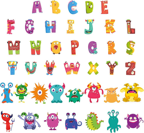 Tenare 133 Pcs Monster Bulletin Board Letters Back to School Rainbow Alphabet Cutouts Set 110 Uppercase Poster Board Letters 23 Symbols ABC Letter...