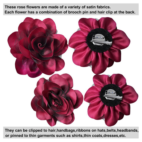 Women's Brooches 4pcs Rose Flower Hair Clip Flamenco Dancer Pin up Mexican Hair Flowers Clips Hairpin Brooch Tea Party Hats Headpieces (burgundy)...