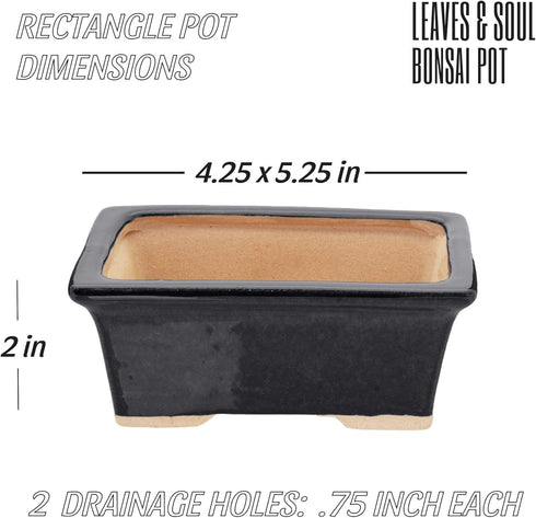 Glazed Ceramic Bonsai Pot - Ceramic Planter for Succulents and Small Plants - Black Rectangular Pot Perfect for Indoor and Outdoor Gardens, Tables...
